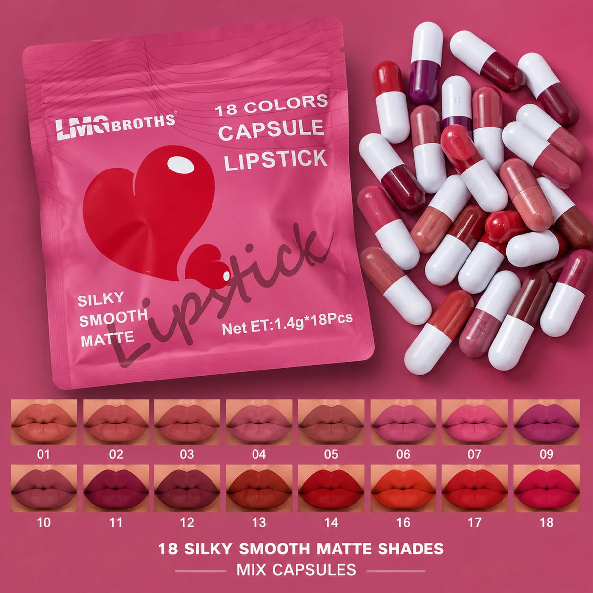 ORIGINAL IMPORTED LMG BROTHS 9/12/18 Color Capsule Lipstick Set – Silky Smooth Matte Finish Mini Lipstick Pods (Travel Size & Portable)